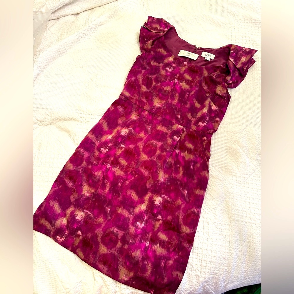 LOFT Red Sheath Mini Dress with Flutter Cap Sleeves